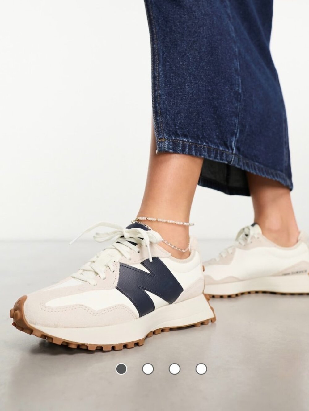 New Balance 327 Off White Navy Suede Sneakers Retro Running Shoes Woman Sz 6